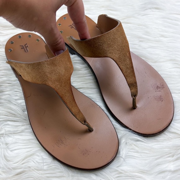 Frye Suede Leather Thong Flip Flip Slide Sandal Tan Brown Size 7 Womens - Picture 1 of 7